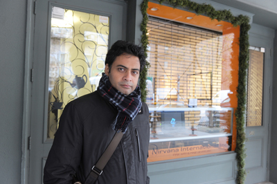 Amit Sharma stands outside his Nirvana International jewelry boutique at 246 West Broadway. The store was the victim of what appeared to be a sophisticated robbery plot.